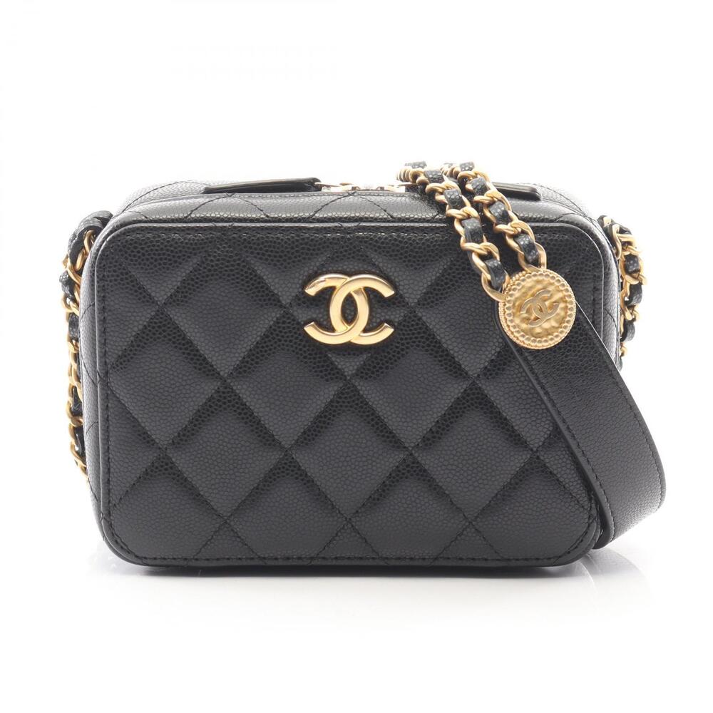 Chanel Matelasse Camera Bag Shoulder Leather Grained Calf Black